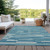 9' X 12' Teal Blue And Ivory Striped Washable Indoor Outdoor Area Rug Transitional Style - Teal Blue, Ivory Color