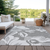 9' X 12' Gray And Silver Floral Washable Indoor Outdoor Area Rug