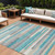 9' X 12' Teal Blue Gray And Beige Striped Washable Indoor Outdoor Area Rug