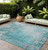 8' X 10' Teal Abstract Washable Non Skid Indoor Outdoor Area Rug Transitional Style - Teal Blue Color