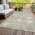 10' X 14' Artichoke Green Brown And Ivory Damask Washable Indoor Outdoor Area Rug