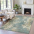 8' X 10' Teal Blue And Beige Abstract Washable Indoor Outdoor Area Rug - Teal Blue, Beige