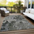 8' X 10' Gray Dark Green and Black Floral Washable Non Skid Indoor Outdoor Area Rug