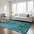 8' X 10' Teal Abstract Washable Non Skid Indoor Outdoor Area Rug Transitional Style - Teal Blue Color