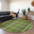 8' X 8' Green Black and Gray Round Plaid Washable Non Skid Indoor Outdoor Area Rug