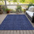 9' X 12' Navy Blue And Charcoal Floral Washable Indoor Outdoor Area Rug
