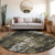 8' Charcoal And Black Round Abstract Washable Indoor Outdoor Area Rug