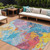 10' X 14' Blue Yellow Pink And Orange Abstract Washable Indoor Outdoor Area Rug