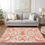 9' X 12' Coral And Ivory Damask Washable Indoor Outdoor Area Rug