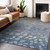 8' X 10' Denim Blue And Gray Floral Washable Indoor Outdoor Area Rug