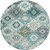 8' Teal Blue Beige And Ivory Round Southwestern Washable Indoor Outdoor Area Rug