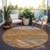 8' Terra Cotta Beige And Ivory Round Striped Washable Indoor Outdoor Area Rug