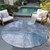 8' Blue Gray And Ivory Round Abstract Washable Indoor Outdoor Area Rug