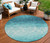 8' Teal Blue And Ivory Round Damask Washable Indoor Outdoor Area Rug - Teal Blue, Ivory