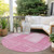8' Pink And Blush Round Striped Washable Indoor Outdoor Area Rug