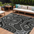 9' X 12' Black And Ivory Geometric Washable Indoor Outdoor Area Rug - Black, Ivory