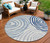 8' Ivory And Navy Blue Round Abstract Washable Indoor Outdoor Area Rug