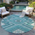 8' Teal Blue And Ivory Round Tribal Washable Indoor Outdoor Area Rug