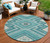 8' Teal Blue And Ivory Round Tribal Washable Indoor Outdoor Area Rug