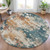 8' Teal Blue And Copper Round Abstract Washable Indoor Outdoor Area Rug