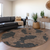 8' Chocolate And Charcoal Round Abstract Washable Indoor Outdoor Area Rug