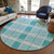 8' Teal Blue Gray And Ivory Round Plaid Washable Indoor Outdoor Area Rug