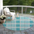 8' Teal Blue Gray And Ivory Round Plaid Washable Indoor Outdoor Area Rug
