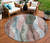 8' Salmon And Denim Blue Round Abstract Washable Indoor Outdoor Area Rug