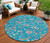 8' Teal Blue Ivory And Pink Round Floral Washable Indoor Outdoor Area Rug