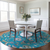 8' Teal Blue Ivory And Pink Round Floral Washable Indoor Outdoor Area Rug