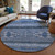 8' Navy Blue And Denim Blue Round Southwestern Washable Indoor Outdoor Area Rug