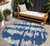 8' Navy Blue Gray And Ivory Round Striped Washable Indoor Outdoor Area Rug