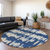 8' Navy Blue Gray And Ivory Round Striped Washable Indoor Outdoor Area Rug