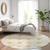 8' Gold And Beige Round Abstract Washable Indoor Outdoor Area Rug