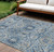 8' X 10' Denim Blue And Gold Floral Medallion Washable Indoor Outdoor Area Rug