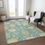 9' X 12' Teal Blue Ivory And Green Floral Washable Indoor Outdoor Area Rug