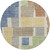 8' Beige Gold And Blue Round Geometric Washable Indoor Outdoor Area Rug