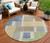 8' Beige Gold And Blue Round Geometric Washable Indoor Outdoor Area Rug