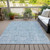 8' X 10' Sky Blue And Denim Blue Floral Washable Indoor Outdoor Area Rug