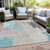 9' X 12' Teal Blue And Beige Abstract Washable Indoor Outdoor Area Rug