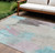 9' X 12' Teal Blue And Beige Abstract Washable Indoor Outdoor Area Rug