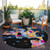 8' Black Blue And Pink Round Abstract Washable Indoor Outdoor Area Rug