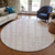 8' Pink Gray And Ivory Round Striped Washable Indoor Outdoor Area Rug