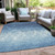 9' X 12' Denim Blue And Ivory Damask Washable Indoor Outdoor Area Rug - Denim Blue, Ivory