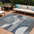 10' X 14' Gray Blue And Ivory Geometric Washable Indoor Outdoor Area Rug