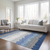 9' X 12' Navy Blue Gray And Silver Striped Washable Indoor Outdoor Area Rug