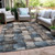 8' X 10' Taupe And Denim Blue Striped Washable Indoor Outdoor Area Rug