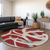 8' Red Beige And Gray Round Abstract Washable Indoor Outdoor Area Rug