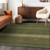 9' X 12' Olive Green And Dark Green Striped Washable Indoor Outdoor Area Rug