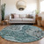 8' Teal Blue And Dark Green Round Floral Medallion Washable Indoor Outdoor Area Rug